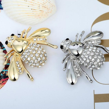 Broš s pčelom i kristalima – legura, elektroplatirano, ženski dodatak