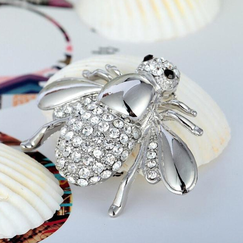 Broš s pčelom i kristalima – legura, elektroplatirano, ženski dodatak