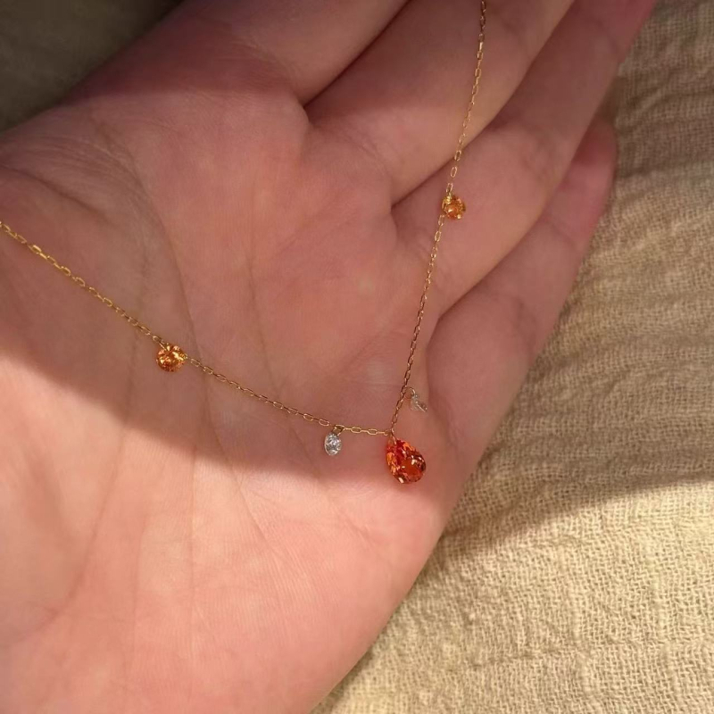 Ogrlica od srebra 925 s privjeskom u obliku kapljice vode, dijamantno brušenje, lanac tipa O, za žene