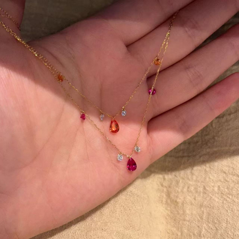 Ogrlica od srebra 925 s privjeskom u obliku kapljice vode, dijamantno brušenje, lanac tipa O, za žene