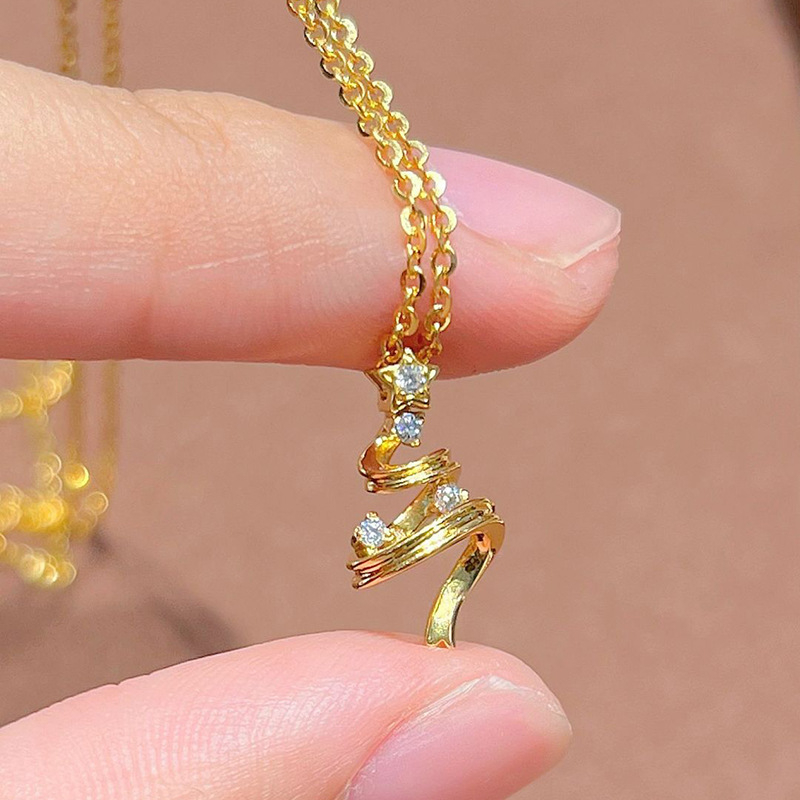 Ogrlica s božićnim drvetom, zvjezdicom i snježnim zvončićem | Materijal: ekološki prihvatljiva bakar, Premaz: elektropliranje, Privjesak: legura, Lanaс: običan lanac, Za žene