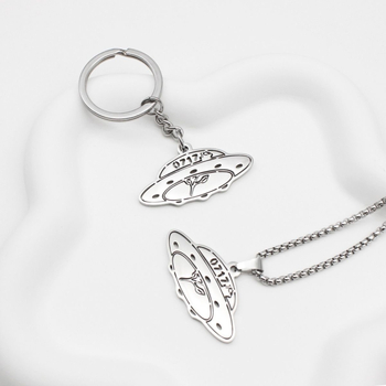 Ogrlica s privjeskom svemirskog broda od titan čelika, s perlovim lancem, duljina 51–60 cm, INS stil, osobni modni stil.