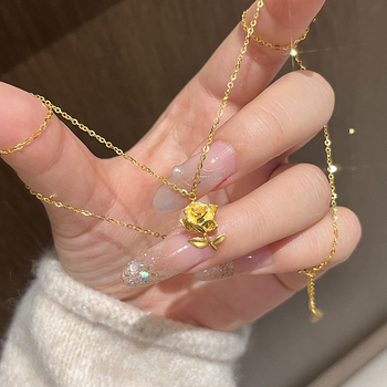 Nakit od nehrđajućeg čelika s bakrenim cvjetnim privjeskom, O-lanac, elektroplatiranje, lagani luksuz