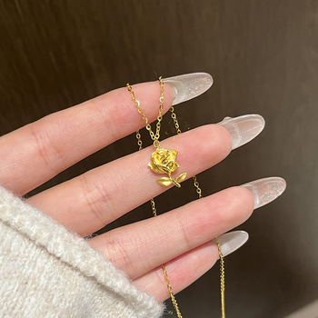 Nakit od nehrđajućeg čelika s bakrenim cvjetnim privjeskom, O-lanac, elektroplatiranje, lagani luksuz