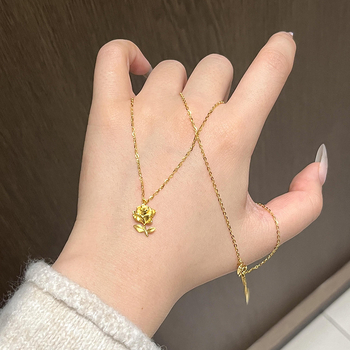 Nakit od nehrđajućeg čelika s bakrenim cvjetnim privjeskom, O-lanac, elektroplatiranje, lagani luksuz