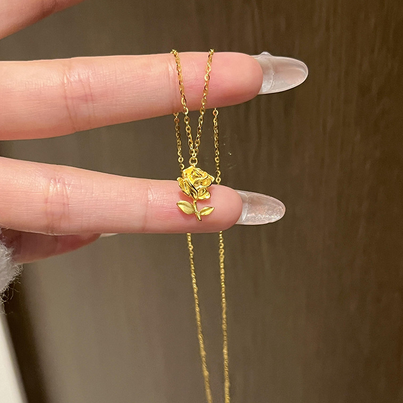 Nakit od nehrđajućeg čelika s bakrenim cvjetnim privjeskom, O-lanac, elektroplatiranje, lagani luksuz