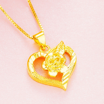 Медна огърлица със сърце и цвете, електроплатирана, марка Golden World, серия Висулка