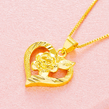 Медна огърлица със сърце и цвете, електроплатирана, марка Golden World, серия Висулка