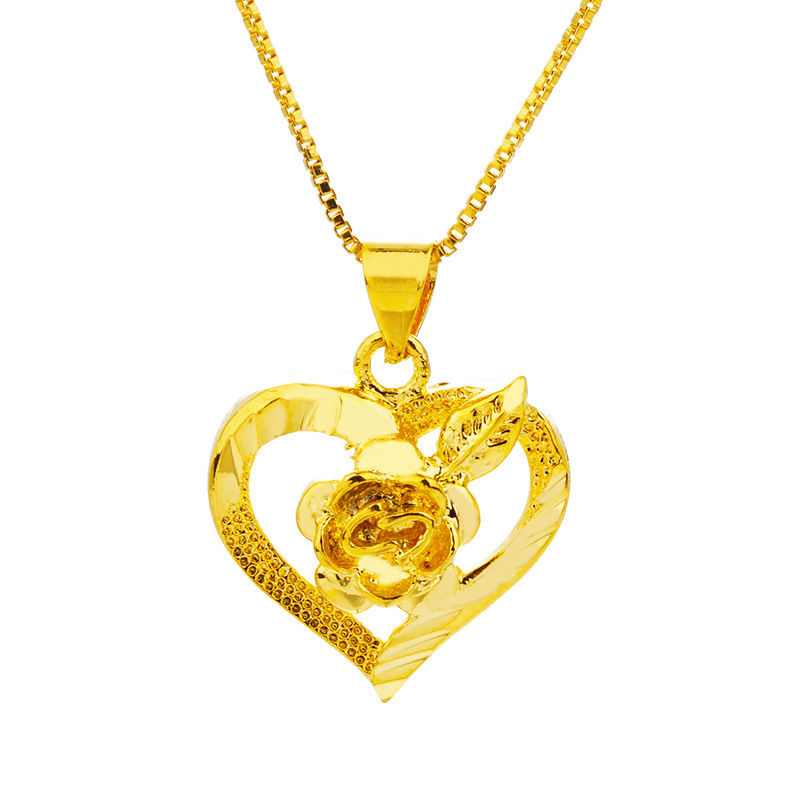 Медна огърлица със сърце и цвете, електроплатирана, марка Golden World, серия Висулка