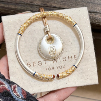 Bakrena ogrlica s privjeskom mira i blagoslovom, geometrijski dizajn, unisex