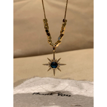 Bakrena ogrlica s privjeskom sunca i zvjezdanog neba, geometrijski stil, O lanac, korejski stil, 10 g