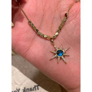 Bakrena ogrlica s privjeskom sunca i zvjezdanog neba, geometrijski stil, O lanac, korejski stil, 10 g