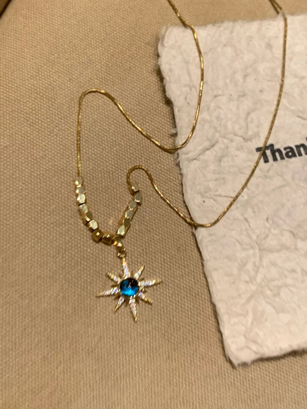 Bakrena ogrlica s privjeskom sunca i zvjezdanog neba, geometrijski stil, O lanac, korejski stil, 10 g