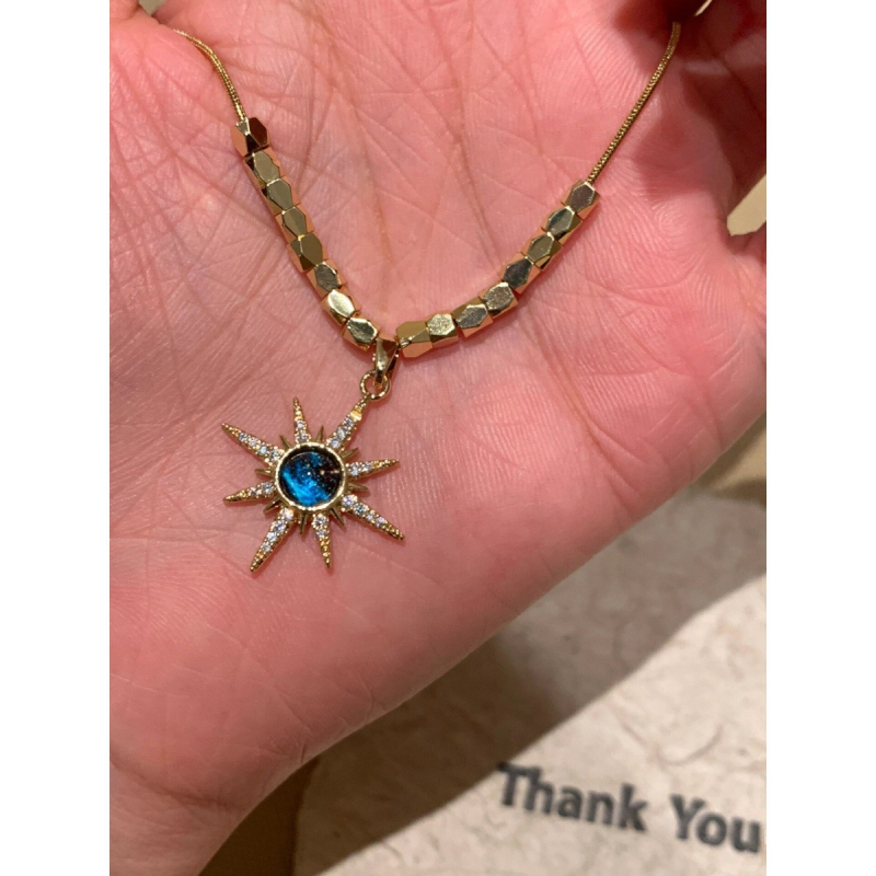 Bakrena ogrlica s privjeskom sunca i zvjezdanog neba, geometrijski stil, O lanac, korejski stil, 10 g