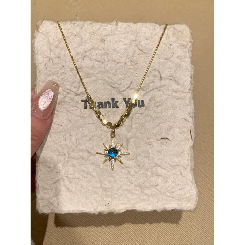 Bakrena ogrlica s privjeskom sunca i zvjezdanog neba, geometrijski stil, O lanac, korejski stil, 10 g