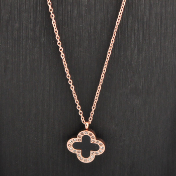 Korejski stil: lanac s usnama i privjeskom četverolistne djeteline – titan čelik, ružičasto zlatno premazivanje, ogrlica ključne kosti