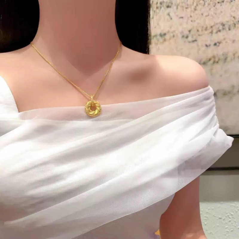 Огърлица с висулка – геометрична форма, ръчна обработка, златно покритие, марка Ming yi, светъл луксозен стил