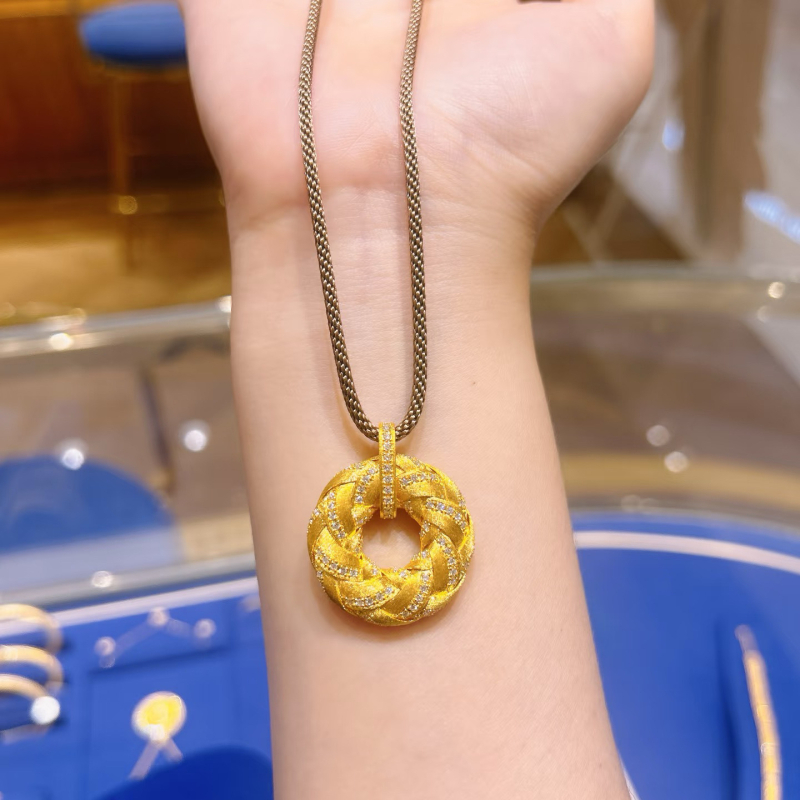 Огърлица с висулка – геометрична форма, ръчна обработка, златно покритие, марка Ming yi, светъл луксозен стил