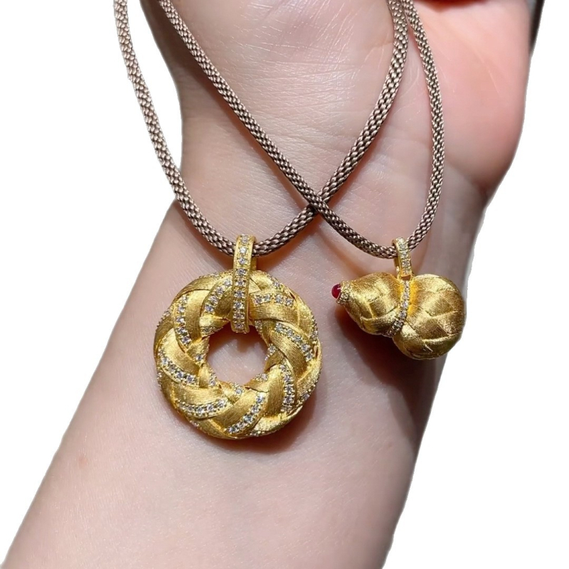 Огърлица с висулка – геометрична форма, ръчна обработка, златно покритие, марка Ming yi, светъл луксозен стил