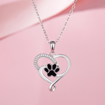 Ogrlica s šapom psa u obliku srca, šuplji dizajn, O-lanac, 41–50 cm, 3 g, Lijin Jewelry