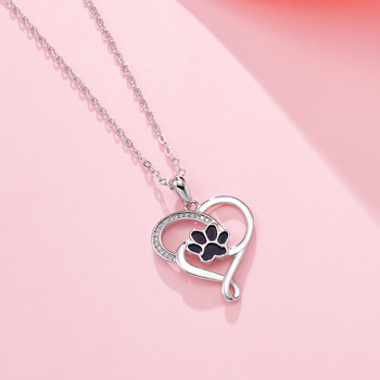 Ogrlica s šapom psa u obliku srca, šuplji dizajn, O-lanac, 41–50 cm, 3 g, Lijin Jewelry