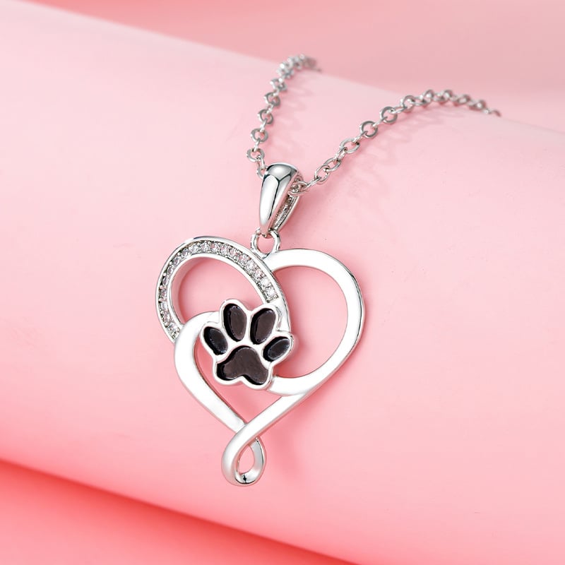 Ogrlica s šapom psa u obliku srca, šuplji dizajn, O-lanac, 41–50 cm, 3 g, Lijin Jewelry