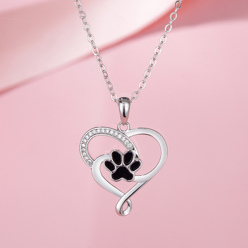 Ogrlica s šapom psa u obliku srca, šuplji dizajn, O-lanac, 41–50 cm, 3 g, Lijin Jewelry