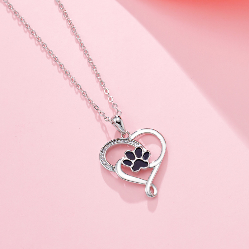 Ogrlica s šapom psa u obliku srca, šuplji dizajn, O-lanac, 41–50 cm, 3 g, Lijin Jewelry