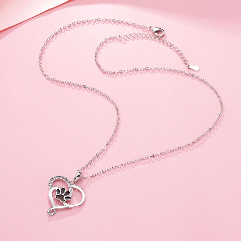 Ogrlica s šapom psa u obliku srca, šuplji dizajn, O-lanac, 41–50 cm, 3 g, Lijin Jewelry