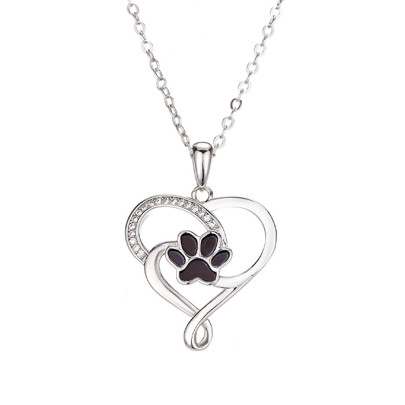 Ogrlica s šapom psa u obliku srca, šuplji dizajn, O-lanac, 41–50 cm, 3 g, Lijin Jewelry