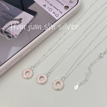 S925 ezüst nyaklánc geometriai alakú fánk medállal, kulcscsonti lánc, koreai stílus