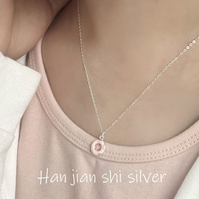 S925 ezüst nyaklánc geometriai alakú fánk medállal, kulcscsonti lánc, koreai stílus