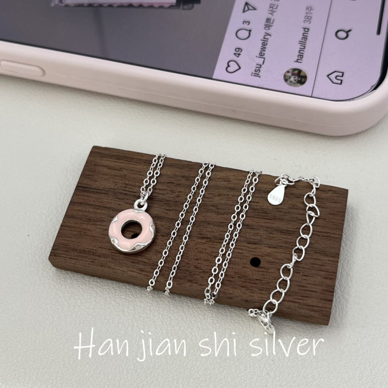 S925 ezüst nyaklánc geometriai alakú fánk medállal, kulcscsonti lánc, koreai stílus