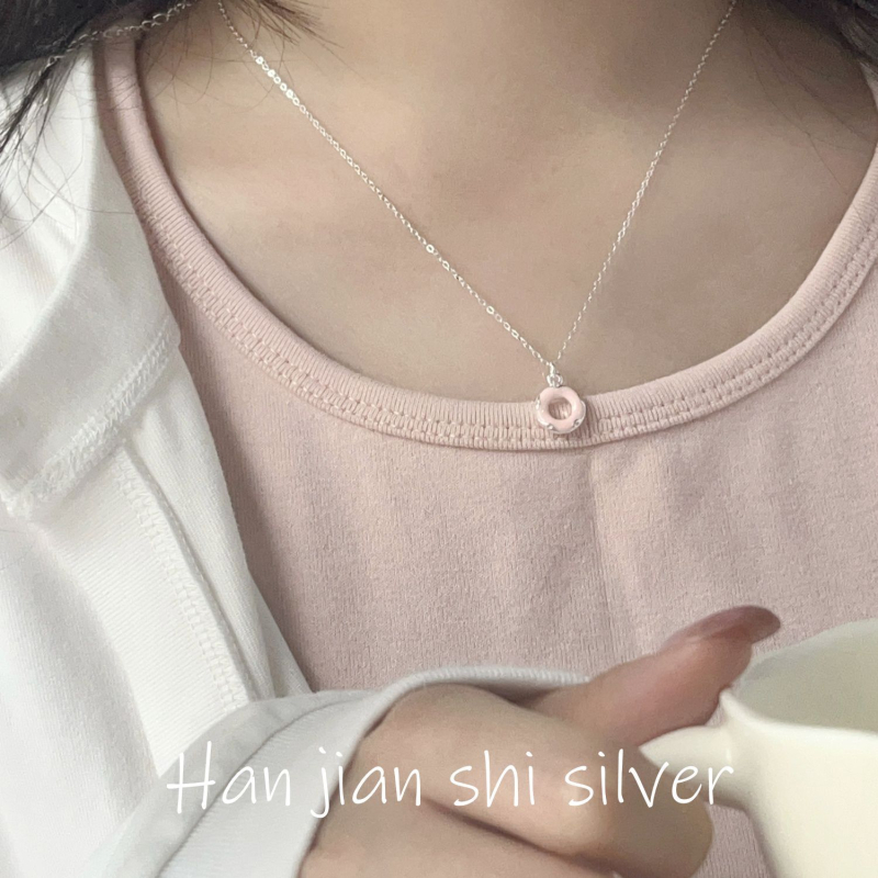 S925 ezüst nyaklánc geometriai alakú fánk medállal, kulcscsonti lánc, koreai stílus