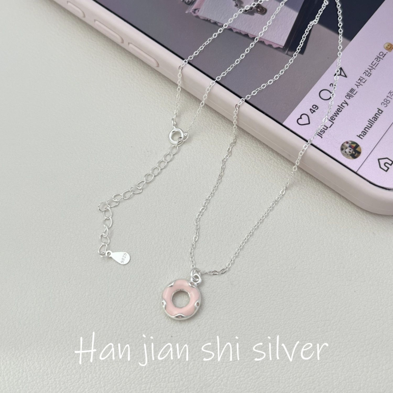 S925 ezüst nyaklánc geometriai alakú fánk medállal, kulcscsonti lánc, koreai stílus