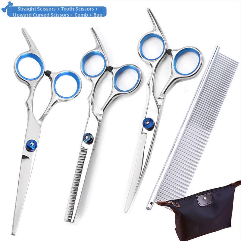 Suņu kopšanas šķēres ar izliektām asmeņiem – profesionāls matu griešanas komplekts