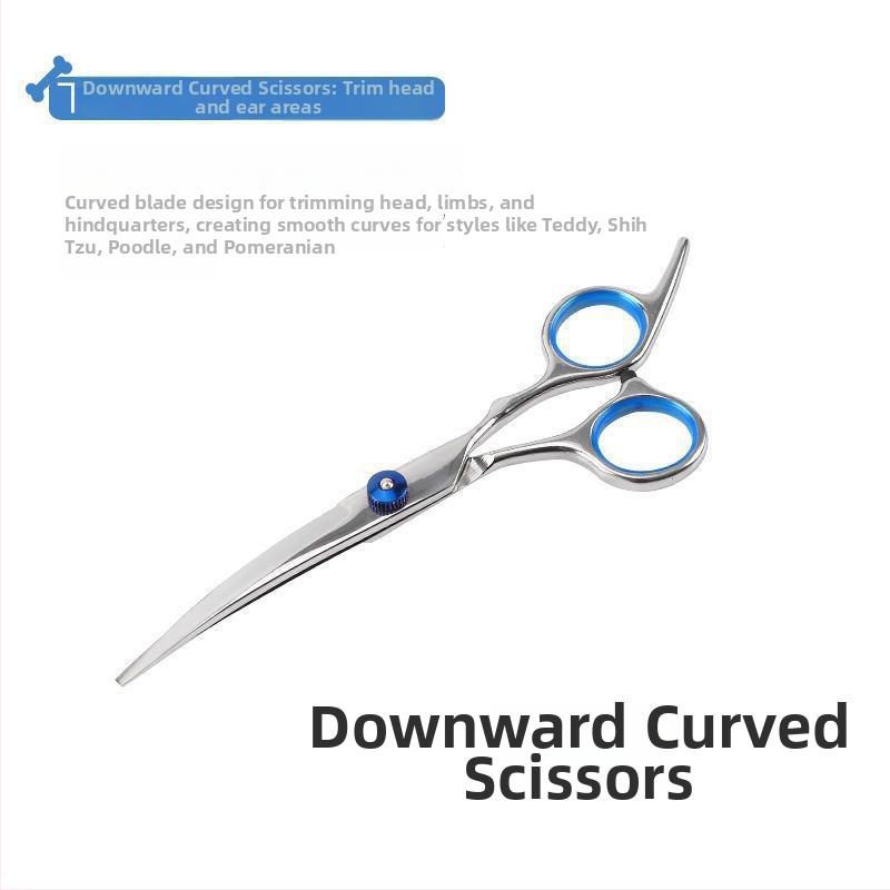 Suņu kopšanas šķēres ar izliektām asmeņiem – profesionāls matu griešanas komplekts