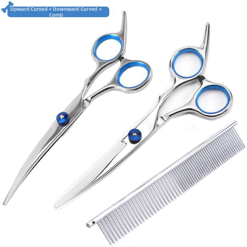 Suņu kopšanas šķēres ar izliektām asmeņiem – profesionāls matu griešanas komplekts