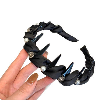 Francia stílusú csillogó gyémánt-gyöngy hullámos fejpántja, kézzel készített satinból, nőknek