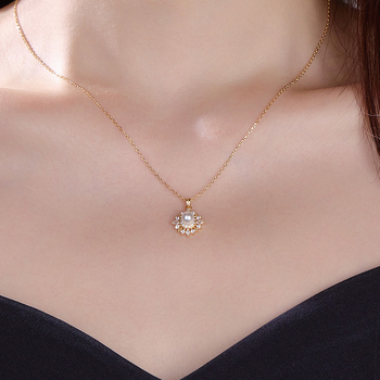 Колие с перлена висулка – ретро стил, геометрична форма, 925 сребро, електроплакиране