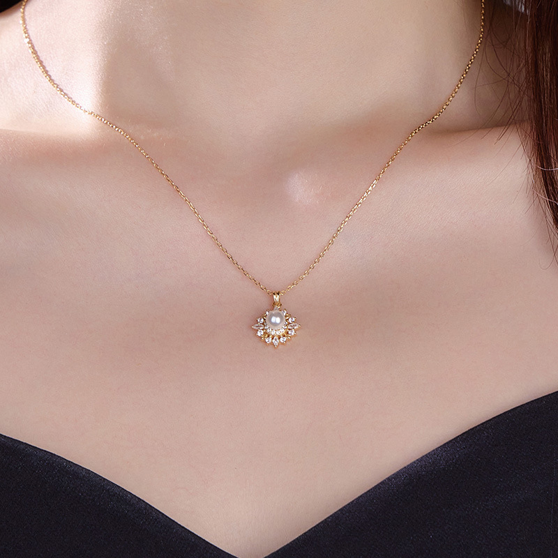 Колие с перлена висулка – ретро стил, геометрична форма, 925 сребро, електроплакиране