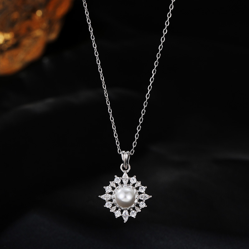 Колие с перлена висулка – ретро стил, геометрична форма, 925 сребро, електроплакиране