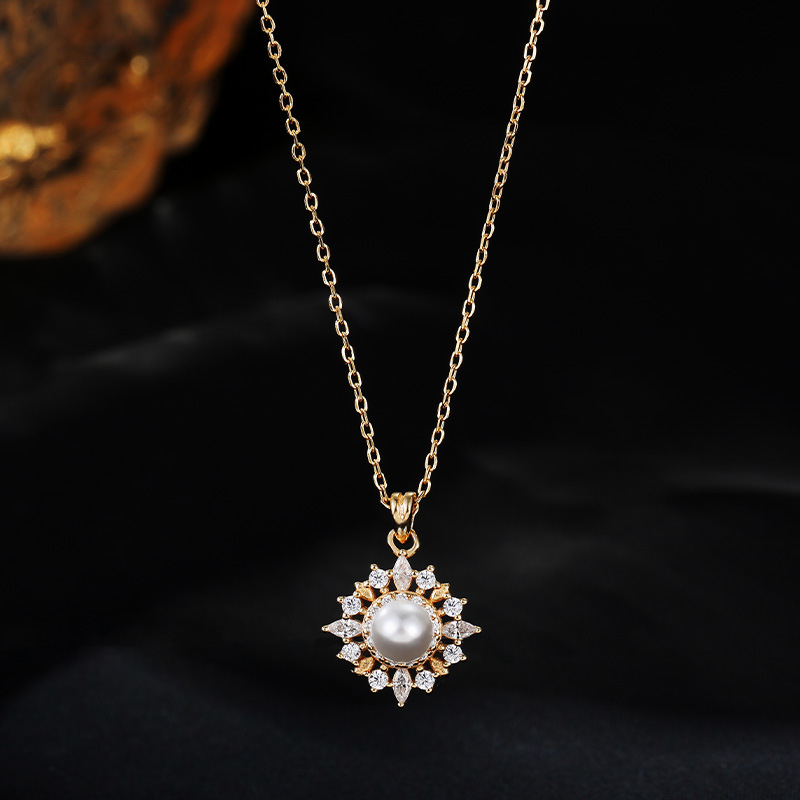 Колие с перлена висулка – ретро стил, геометрична форма, 925 сребро, електроплакиране