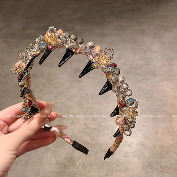 Női hajpánt kristály virággal — kézzel készített, mesterséges kristály, könnyed luxus stílus