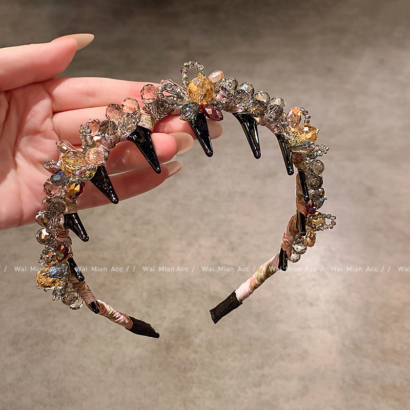 Női hajpánt kristály virággal — kézzel készített, mesterséges kristály, könnyed luxus stílus