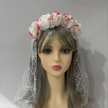 Halloween hajpánt hálós rózsával és koponya motívummal — kézzel készített, hercegnő-stílus, friss és édes, uniszex