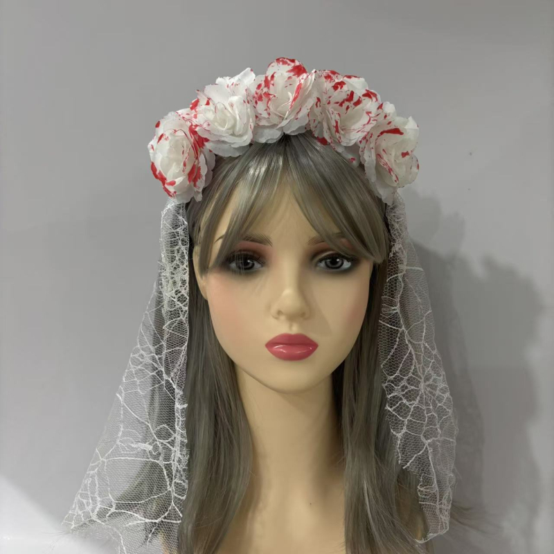 Halloween hajpánt hálós rózsával és koponya motívummal — kézzel készített, hercegnő-stílus, friss és édes, uniszex