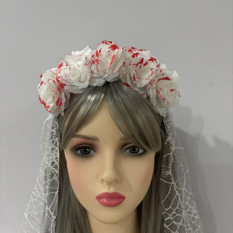 Halloween hajpánt hálós rózsával és koponya motívummal — kézzel készített, hercegnő-stílus, friss és édes, uniszex