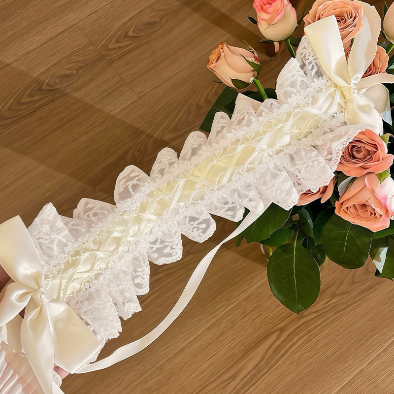 Csipkés hajpánt masnival, kockás mintázat, selyemszalag FG-1054