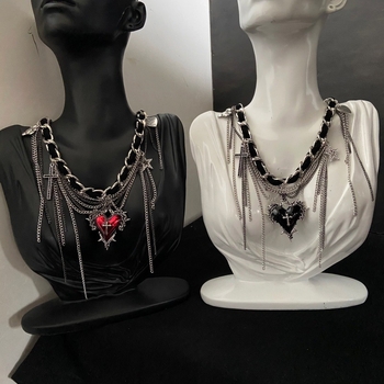 Colier din aliaj, pandantiv inimă, lanț clavicular, electroplatinat, pentru femei